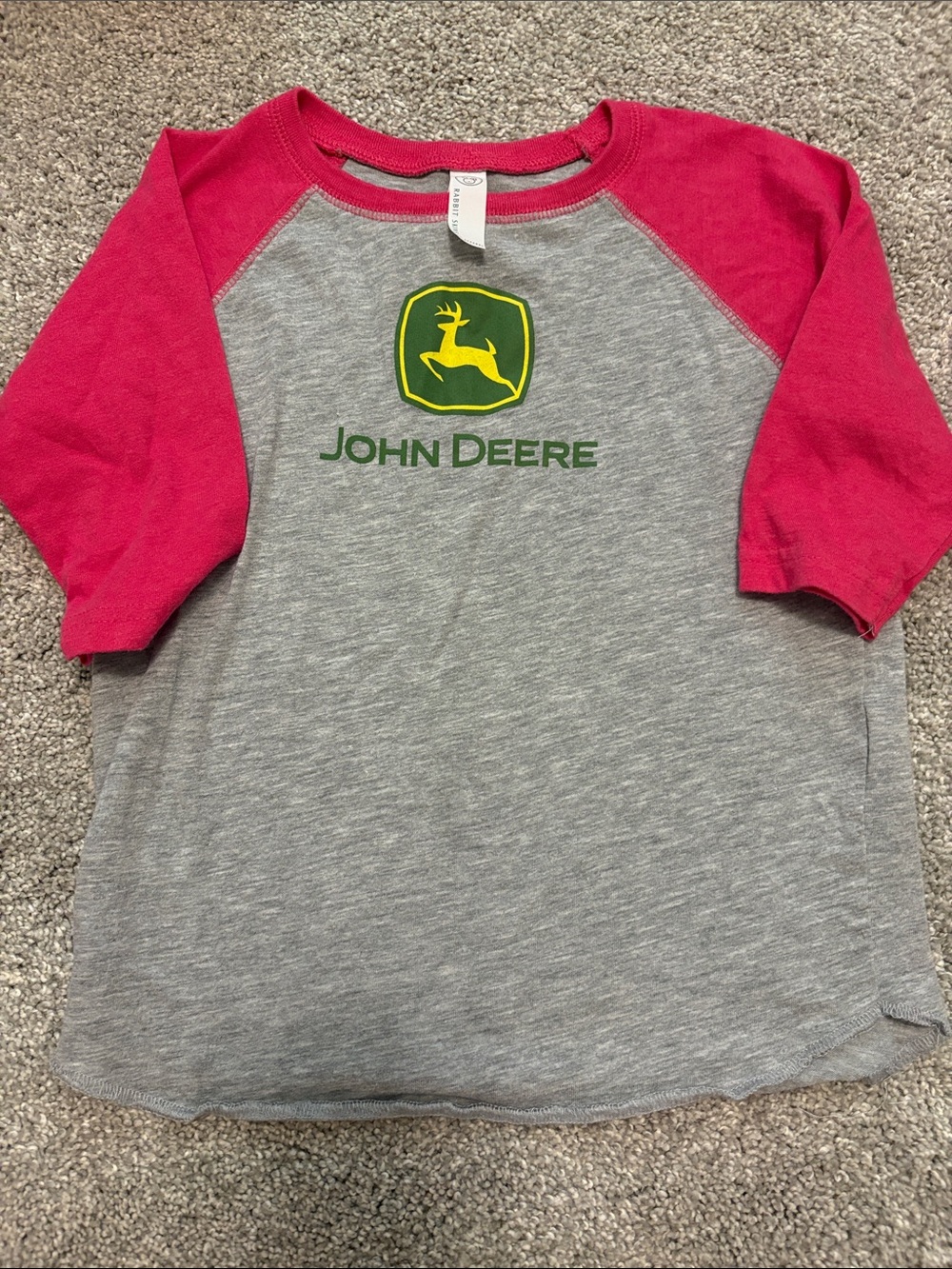 John Deere Kids Raglan Tee - Gray with Pink Sleeves 4T